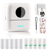 HuiJuKeJi Mini Sticker Printer Bluetooth Smart Pocket Inkless Thermal Printer with 10 Rolls Therm...