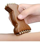 KINTEGOOD Sandalwood Facial Massage Roller with 20 Brass Beads, Natural Wood Handle Traditional B...