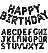TONIFUL 65 Pcs 16 Inch Black Happy Birthday Balloons and 2 Sets A-Z Foil Letters Balloons DIY Per...