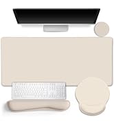 LIMKRIAN Oatmeal Beige Desk Mat Set, Large Mouse Pad &amp; Keyboard Wrist Rest | XXL Desk Pad, Ergono...