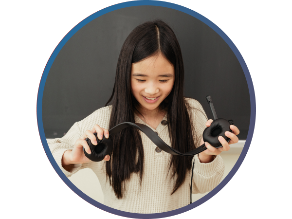 The AC-5002 being twisted by a child, testing the durability of the headband