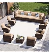 Aoxun 13 Piece Outdoor Patio Furniture Set with Coffee Table, Wicker Rattan Outdoor Furniture wit...