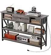 Mexin Console Table with Outlets and USB Ports, Entryway Table with Drawer Storage Shelves, Indus...