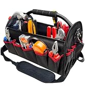 16 inch tool bag, foldable open top tool bag, 1680D waterproof and wear-resistant, 26 pockets to ...
