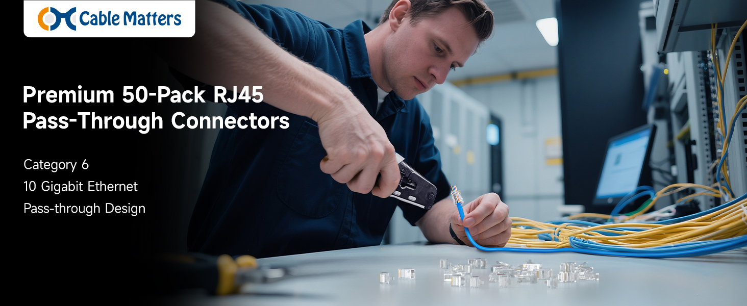 Cable Matters 100-Pack RJ45 Pass Through Connectors for Ethernet Cable Termination, Cat 6 Connector 