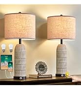 OYEARS 3-Way Dimmable Touch Control Table Lamp Set of 2 with Dual USB Charging Ports for Bedroom ...