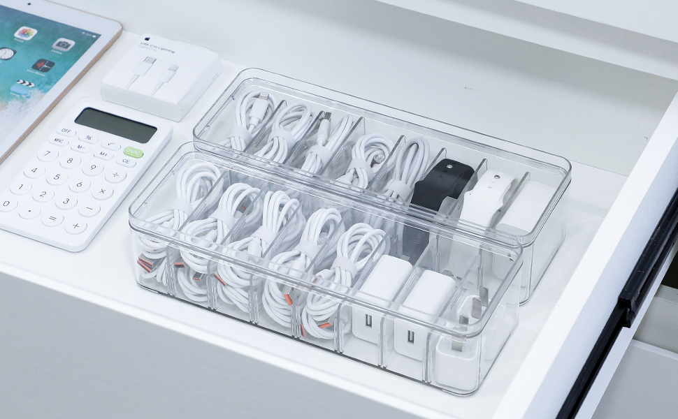 clear cable and cords storage box for drawer