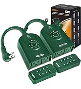 [2 Pack] BESTTEN Outdoor Digital Timer Outlet, Plug in Light Sensor Countdown Timer (2/4/6/8/10 H...