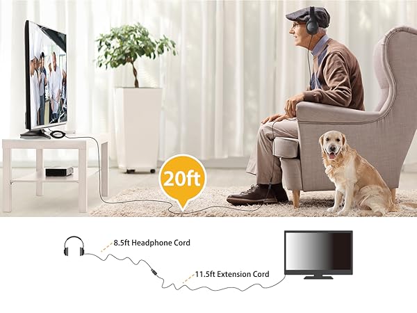 20FT Extra Long Cord Headphones for TV