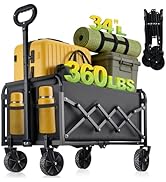 360LBS Collapsible Foldable Wagon Carts - Heavy Duty Portable Folding Utility Wagons with All-Ter...