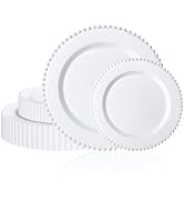 U-QE 60PCS White Plastic Plates - Fancy Beaded Plates Disposable Heavy Duty - Premium Hard Plasti...