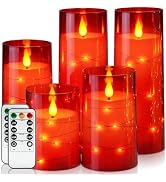 Homemory Acrylic Flameless Candles with Embedded Star String Fairy Lights, Battery Operated Candl...