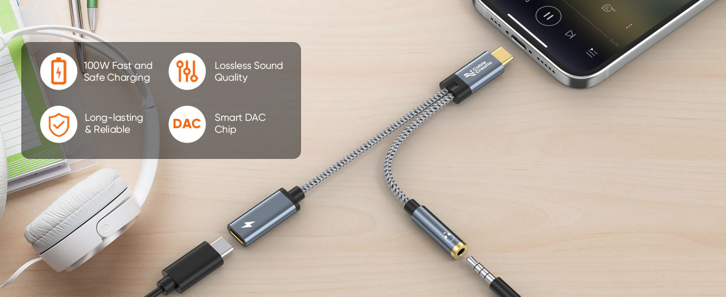 2-in-1 USB C To 3.5mm Audio Charger Adapter