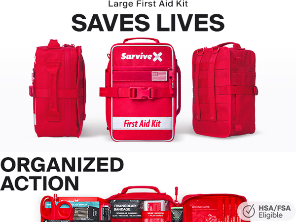 Large First Aid Kit for Car, Travel &amp;amp;amp; Home - Emergency Kit for Hiking, Camping, Outdoors