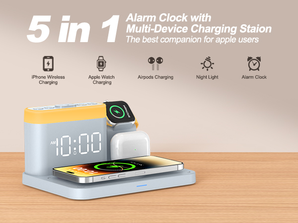 ANJANK Wireless Charging Staion with Alarm Clock