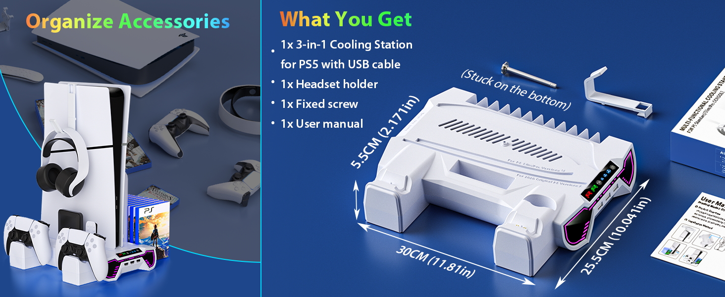 playstion 5 cooling stand with cooling fan and controller docking station