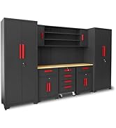 Torin Garage Storage Cabinets System, 8-Pcs Workshop Cabinet Set in Black, Included Steel Cabinet...