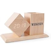 WAIGESEN Multifunctional Digital Alarm Clock,Wooden Alarm Clock with Pen Holder Ideal for Bedroom...