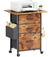 Mexin 3 Drawer File Cabinet with 24'' Extended Desktop, Mobile Filing Cabinet, Printer Stand, Rol...