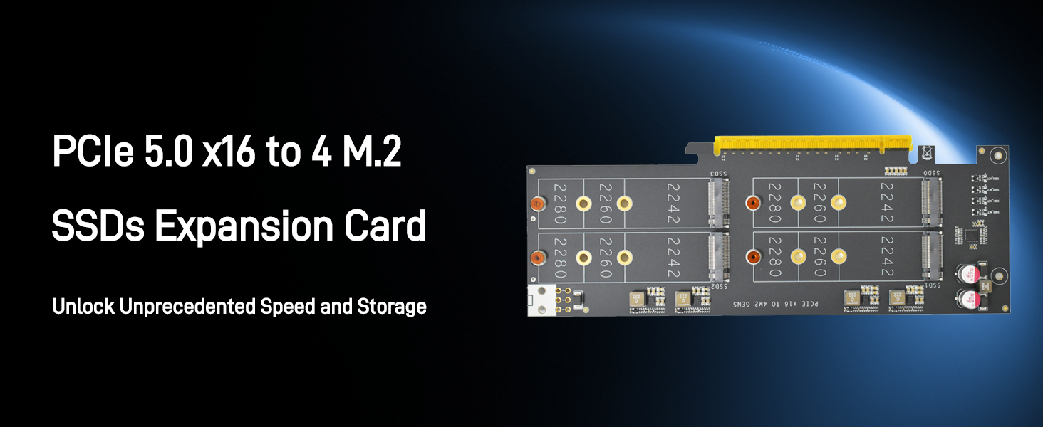 LetLinkSo Gen5 PCIe 5.0 x16 M.2 Expansion Adapter Card 4 Ports NVMe SSDs M Key