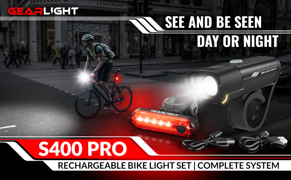 S400 pro rechargeable bike light set complete safety system