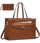 LOVEVOOK Laptop Bag for Women, 15.6 inch Vintage Leather Tote Bag Professional Work Bags for Wome...