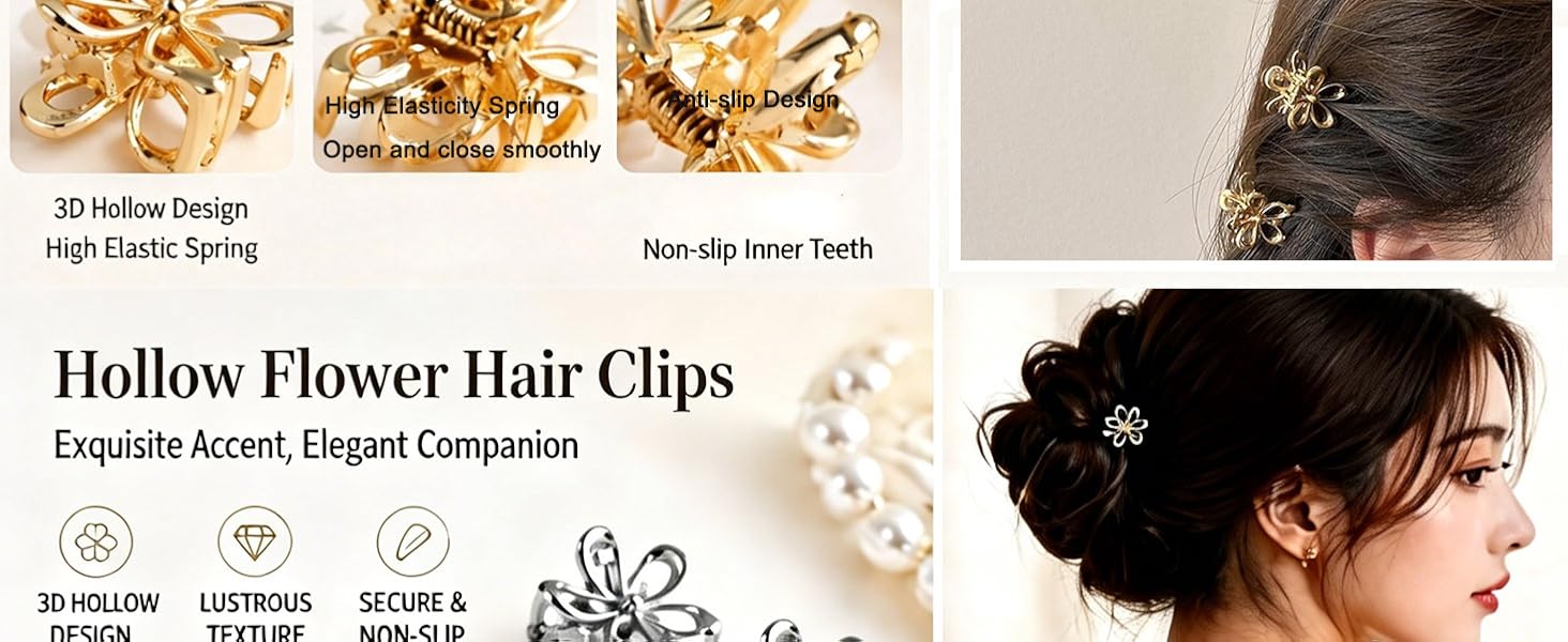 Gold Small Flower Hair Clips for Women