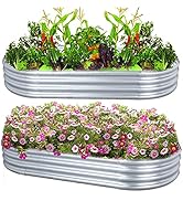 FORTUNO 2 Pcs 7 x 3 x 1 FT Galvanized Raised Garden Bed Box 82.7x35.5x12 Inch Large Oval Metal Ou...