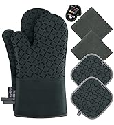 KEGOUU Oven Mitts and Pot Holders 6pcs Set, Kitchen Oven Glove High Heat Resistant 500 Degree Ext...