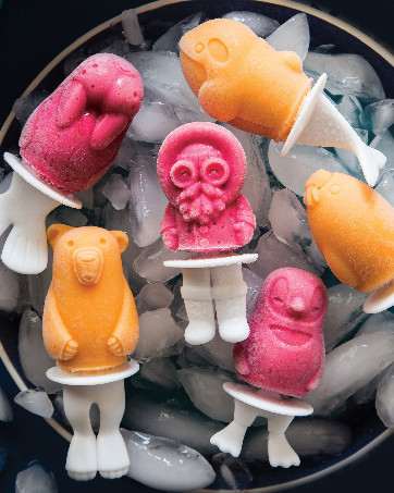 ZOKU Polar Pops colored orange and red on plate of ice