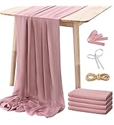 NETANY 4PCS Dusty Rose Chiffon Table Runner 29x120 Inches, Romantic Dusty Pink Sheer Fabric for W...