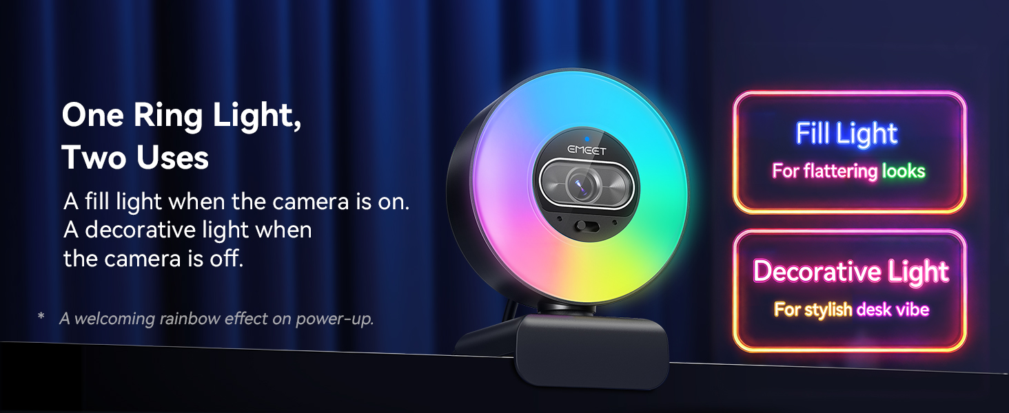 One Light, Two Uses 4K Webcam with Light for OBS/Twitch/YouTube/Zoom/PC/Mac