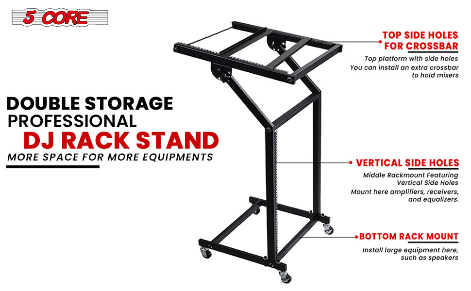 Product image 5 Core DJ Mixer Stand 12U Adjustable Rack Mount Rolling Stage Cart Pro Audio 