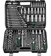 slrongpowlr 216 pcs 1/4"&amp;3/8"&amp;1/2" Metric Socket Ratchet Wrench Sets,Bit Socket Set,72 Tooth Reve...