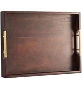 Joy&amp;Grace Acacia Wooden Serving Tray with Metal Handles 16.7 x 12.8 inch Decorative Ottoman Tray ...