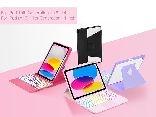 iPad 10th Gen Rotating Keyboard Case - Pink-1-1