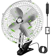 ROTATABLE 10-Inch Silver Cigarette Lighter Fan, Two-Speed Adjustment Golf Cart Fan, 360-Degree Ro...