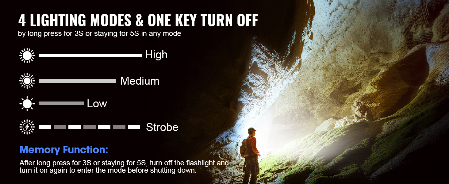 4 LIGHTING MODES &amp; ONE KEY TURN OFF