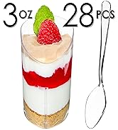 DLux 28 x 3 oz Mini Dessert Cups with Spoons, Slanted Triangle - Clear Plastic Parfait Appetizer ...