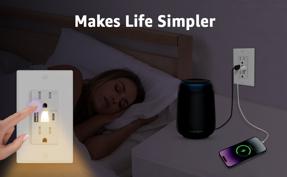 USB C Outlet with Night Light makes life simpler