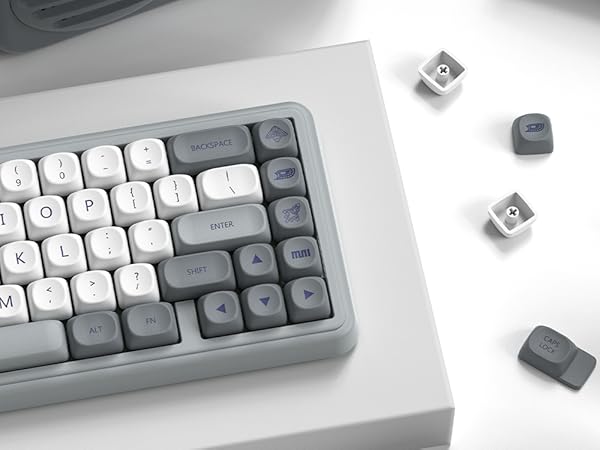 PBT Keyboard keycaps Japanese Style, White/Grey MOA Keycap Set,Retro Custom Replacement Key caps