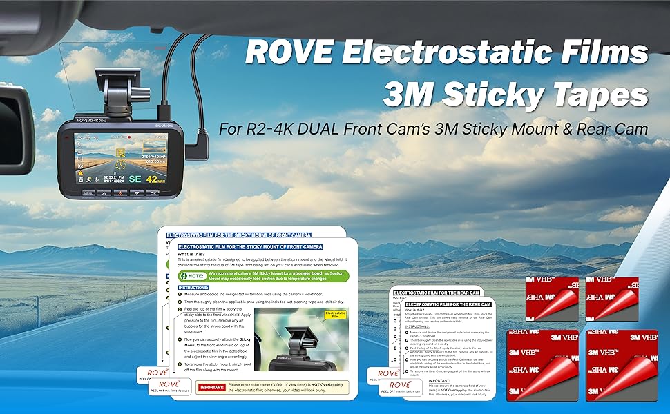 Electrostatic Film for Dash Cam, Dash Cam Sticky Mount Film, Static Cling Film for Dash Cam