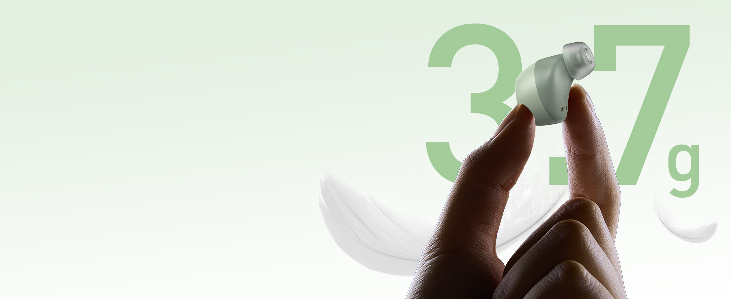 Ultra-lightweight 3.7g in-ear earbud design for comfortable everyday wireless listening