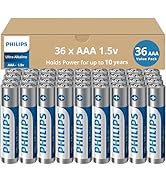 Philips AAA Batteries 36 Pack, 1.5v Ultra Alkaline Triple AAA. Batteries, 10-Year Shelf Life, Ult...