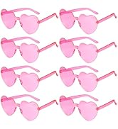 PLULON Heart Sunglasses for Women Pink Heart Glasses Valentine's Day Rimless Heart Shaped Sunglas...