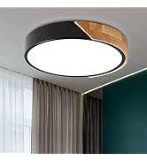 Wood LED Flush Mount Ceiling Light, 4500K Modern Round Close to Ceiling Light Fixtures, 12 Inch M...