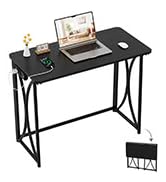 coeztt Folding Desk, 31.5" Small Desk for Bedroom with Power Outlet, Space Saving Foldable Comput...