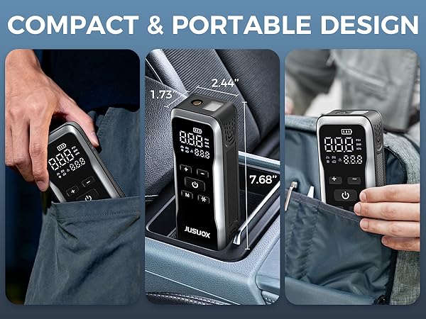 Compact &amp; Portable Tire Inflator, Length 1.73'' , Width 2.44'', Height 7.68''