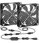 2 Packs AmRunJe 120mm x 25mm USB Cooling Fan 5V Brushless Dual Fan with Speed Controller for Comp...