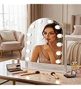 SLIMOON Curved Mirror with Lights, 12 Dimmable LED Bulbs Lighted Makeup Mirror with Detachable 10...